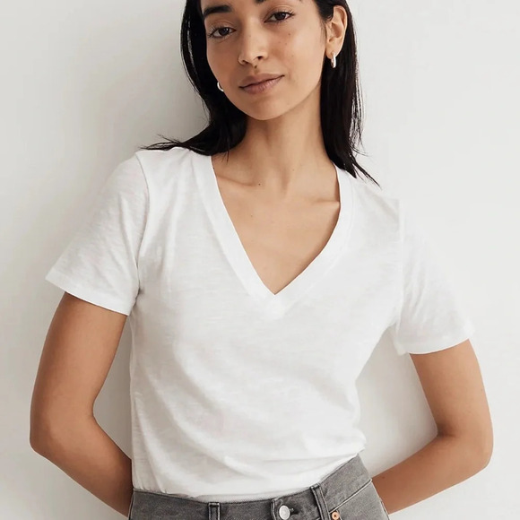 Madewell White Whisper Cotton V-Neck Tee Shirt Top Size XXS - Picture 4 of 5